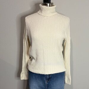 Talbots Cream Mini Cable Knit Cotton Blend Turtleneck Sweater Size XL